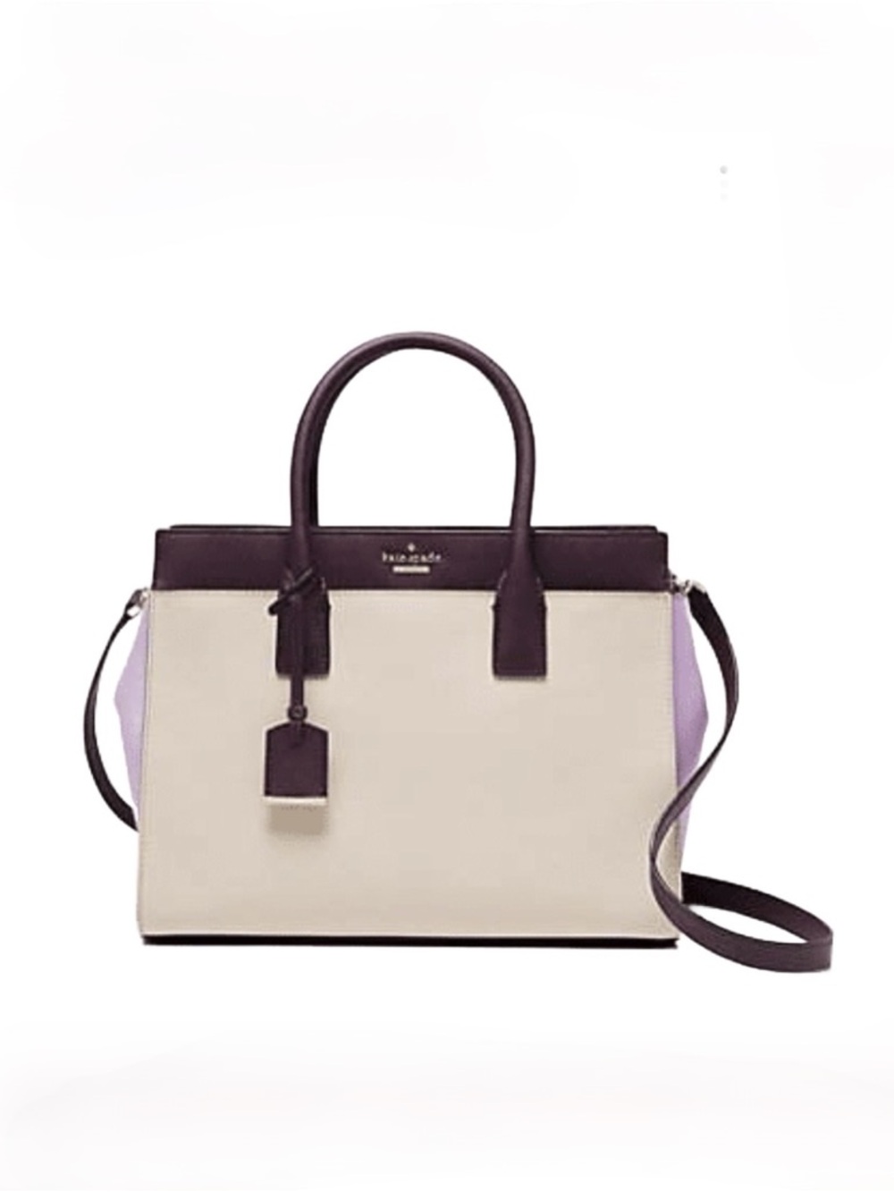 KATE SPADE ~ Two-Tone Cream, Dark Purple, and Lavender Satchel w/Colorful Scarf - Picture 3 of 14